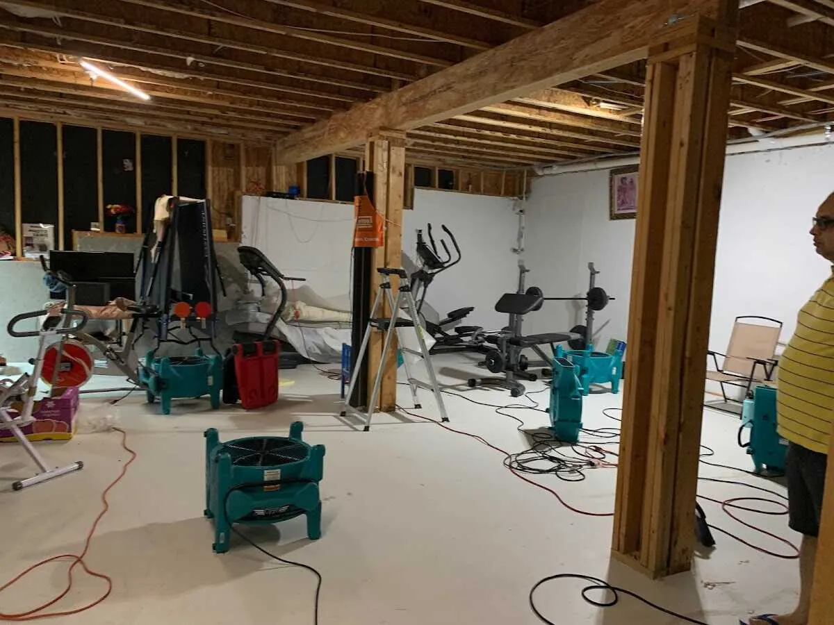 Basement drying equipment setup for Contents Cleaning & Restoration in West Fargo